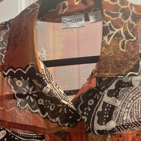 Chico’s Orange & Brown Jacket/Blouse. Chico’s Size 1. - Picture 5 of 7